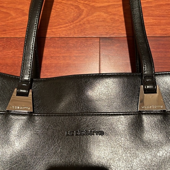 Liz Claiborne Vintage Faux Leather Handbag Black with Silver Accents, 10x9x2 - Picture 8 of 16